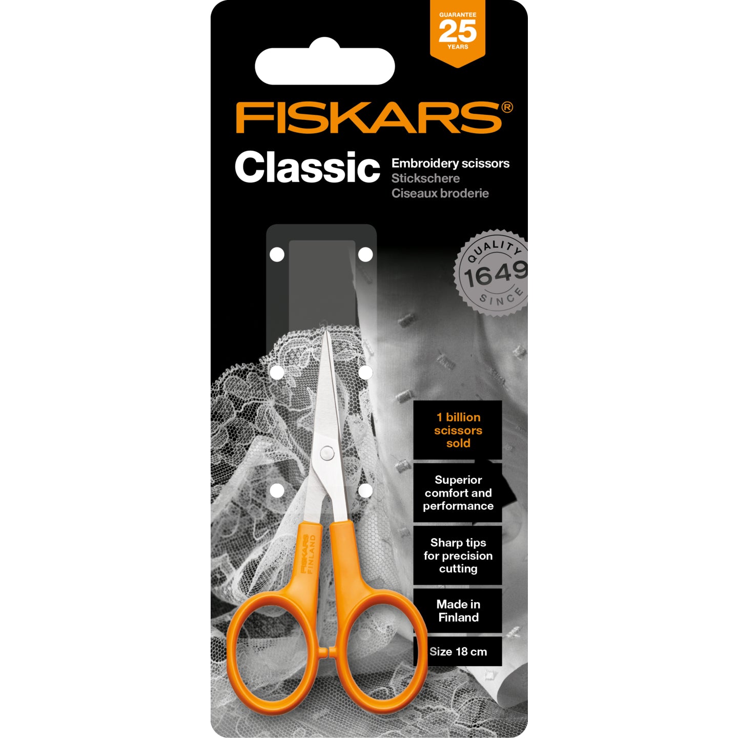 FISKARS Swedish Sandvik Steel Classic Embroidery Straight 10Cm | 1005143