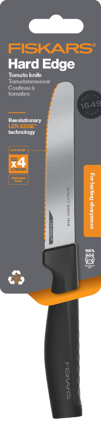 Fiskars Handle: Plastic with Softgrip; Blade: Japanese Stainless Steel Hard Edge Tomato Knife | 1054947