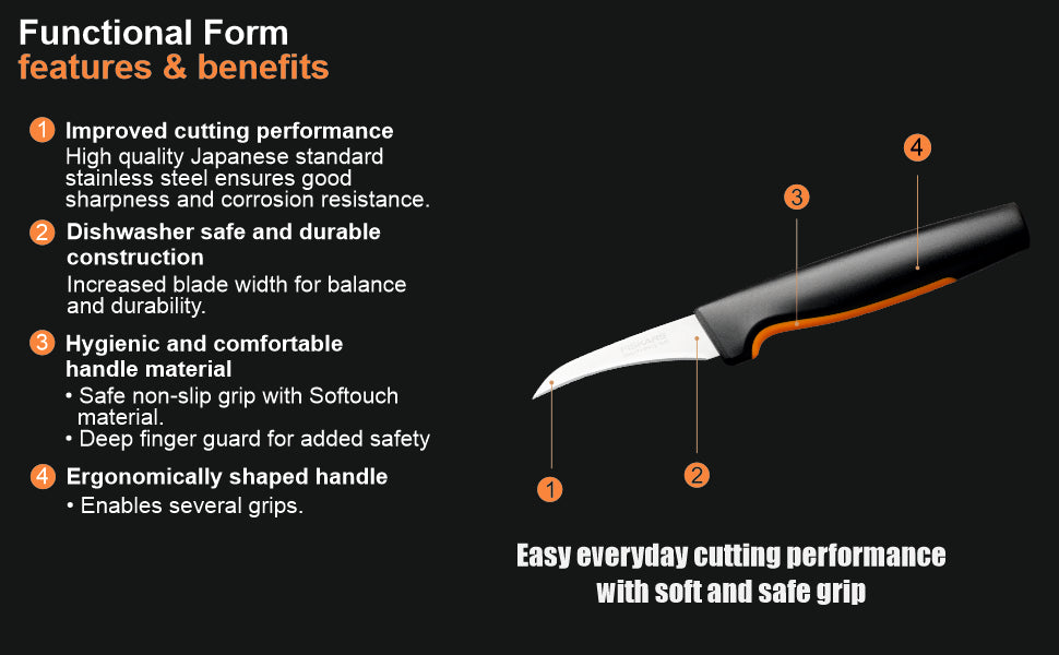 Fiskars Handle: Plastic with Softgrip; Blade: Japanese Stainless Steel Ff Peeling Knife Curved Blade | 1057545
