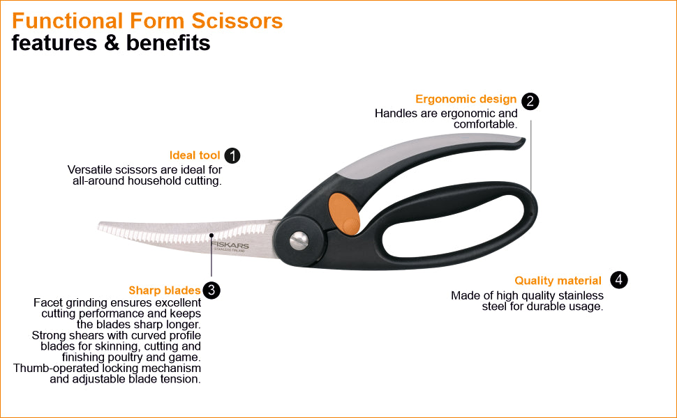 Fiskars Handle: Plastic With Softgrip; Blade: Japanese Stainless Steel Ff Poultry Shear 25Cm | 1003033