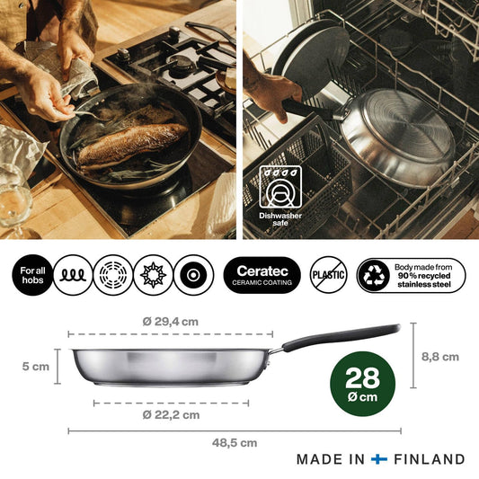 Fiskars Functional Form Non-Stick Frying Pan 28 cm | All Cookers | Recycled Steel | 1072312