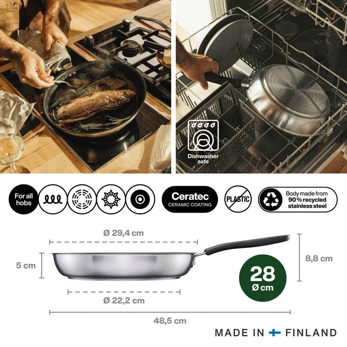 Fiskars Functional Form Non-Stick Frying Pan 28 cm | All Cookers | Recycled Steel | 1072312