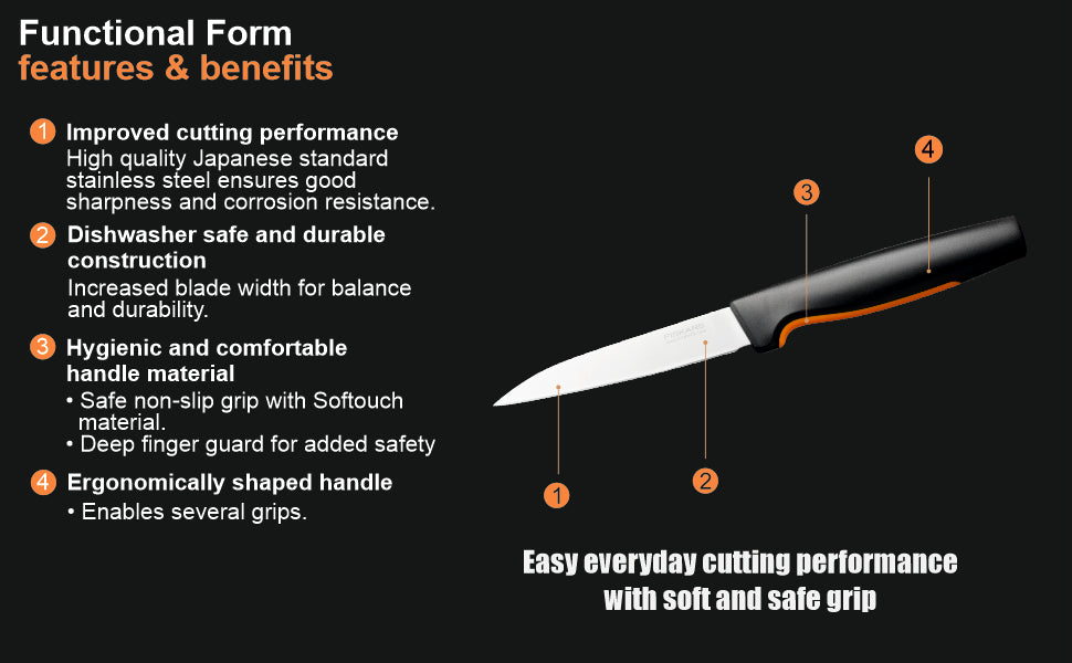 Fiskars Handle: Plastic with Softgrip; Blade: Japanese Stainless Steel Ff Paring Knife | 1057542