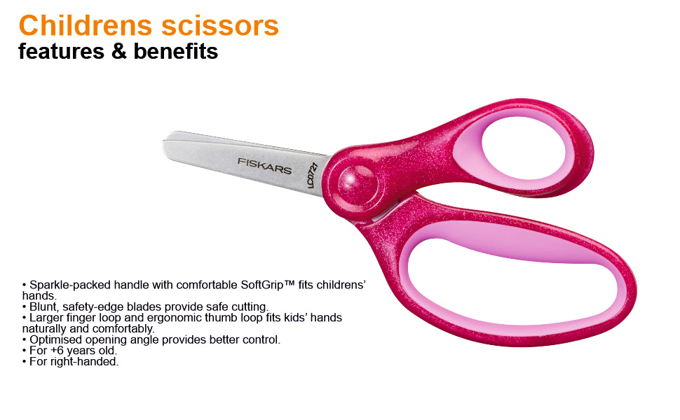 FISKARS Kids Scissors, Stainless steel, Glitter scissors, Pink, 13cm