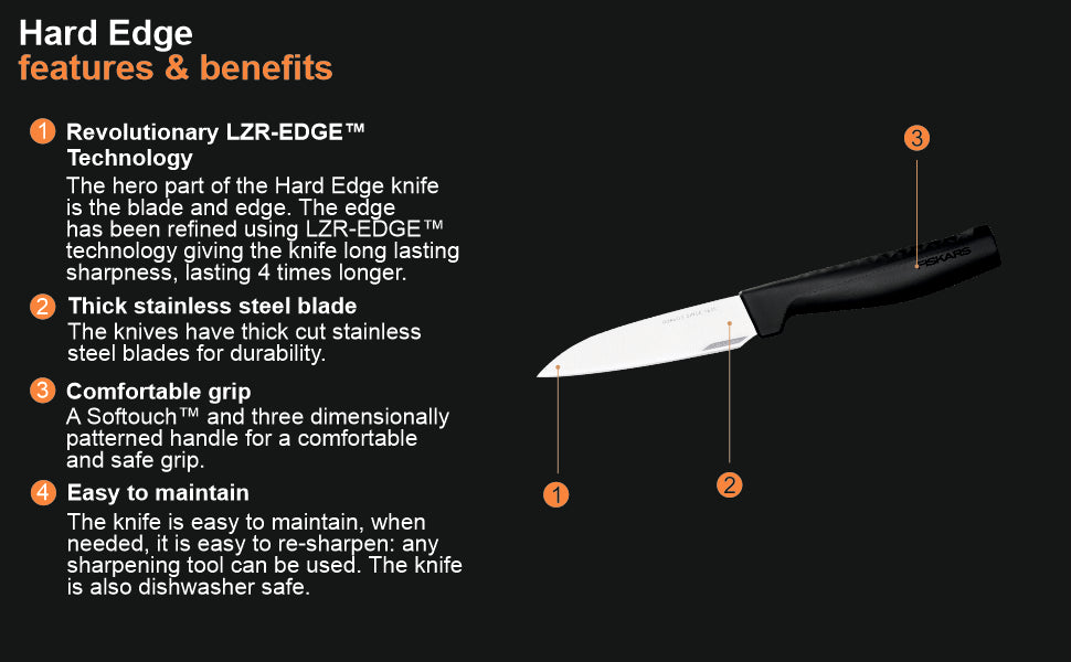 Fiskars Handle: Plastic with Softgrip ; Blade: Japanese Stainless Steel Hard Edge Paring Knife | 1051762