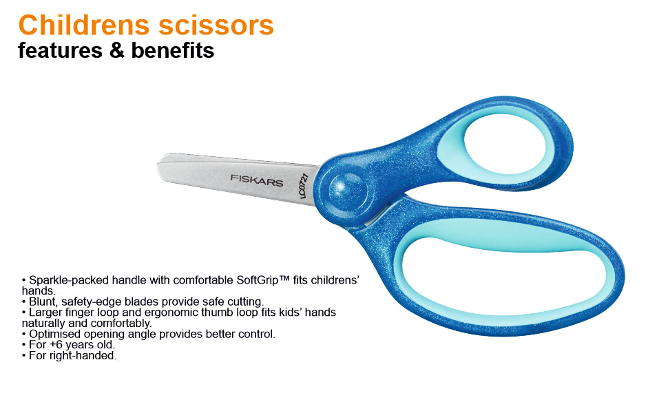 FISKARS Kids Scissors, Stainless steel, Glitter scissors, Blue, 13cm