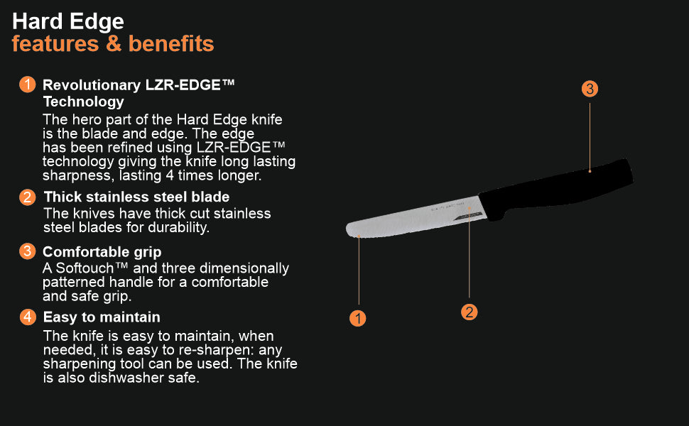 Fiskars Handle: Plastic with Softgrip; Blade: Japanese Stainless Steel Hard Edge Tomato Knife | 1054947