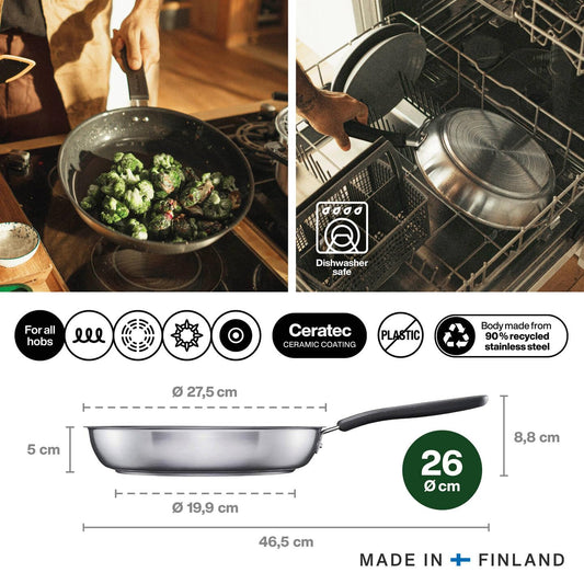 Fiskars Functional Form Non-Stick Frying Pan 26 cm | All Cookers | Recycled Steel | 1072311