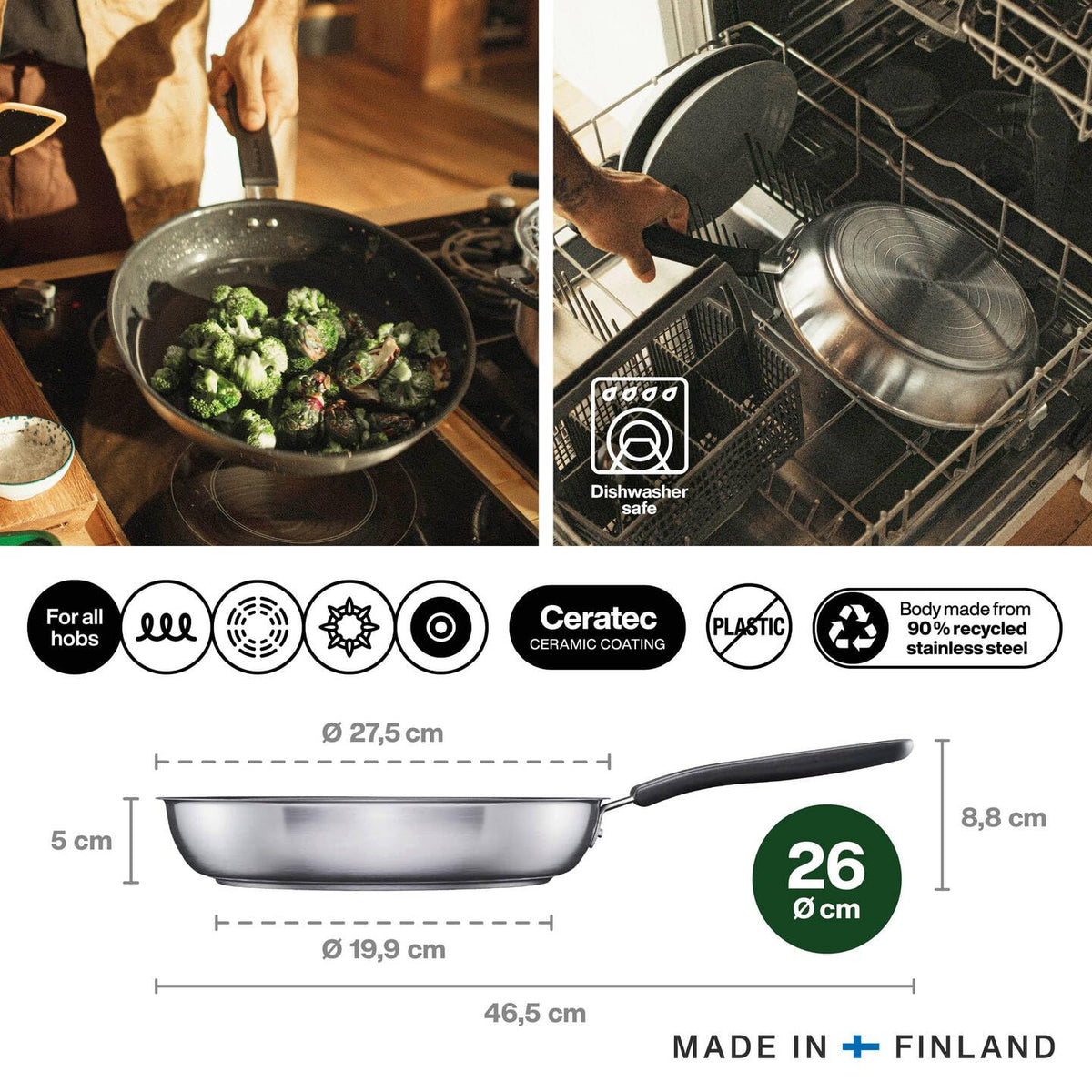 Fiskars Functional Form Non-Stick Frying Pan 26 cm | All Cookers | Recycled Steel | 1072311