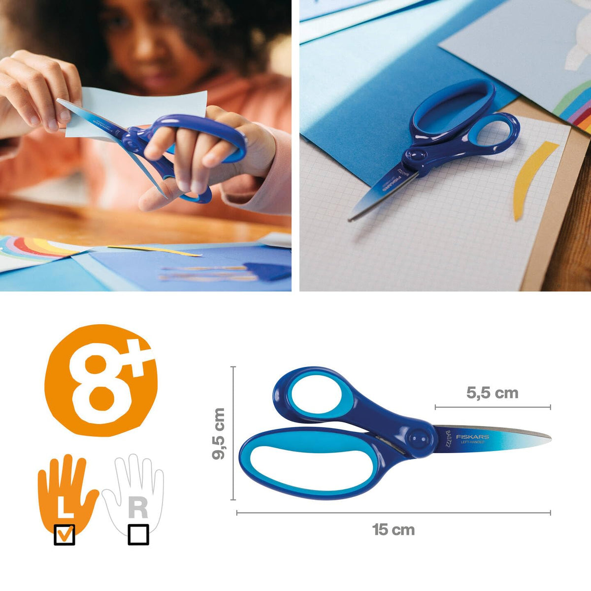 Fiskars Big Kids Scissors 15 cm | Ombre Blue | Stainless Steel