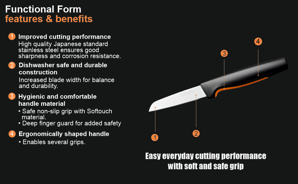 Fiskars Handle: Plastic with Softgrip; Blade: Japanese Stainless Steel Ff Peeling Knife Straight Blade | 1057544