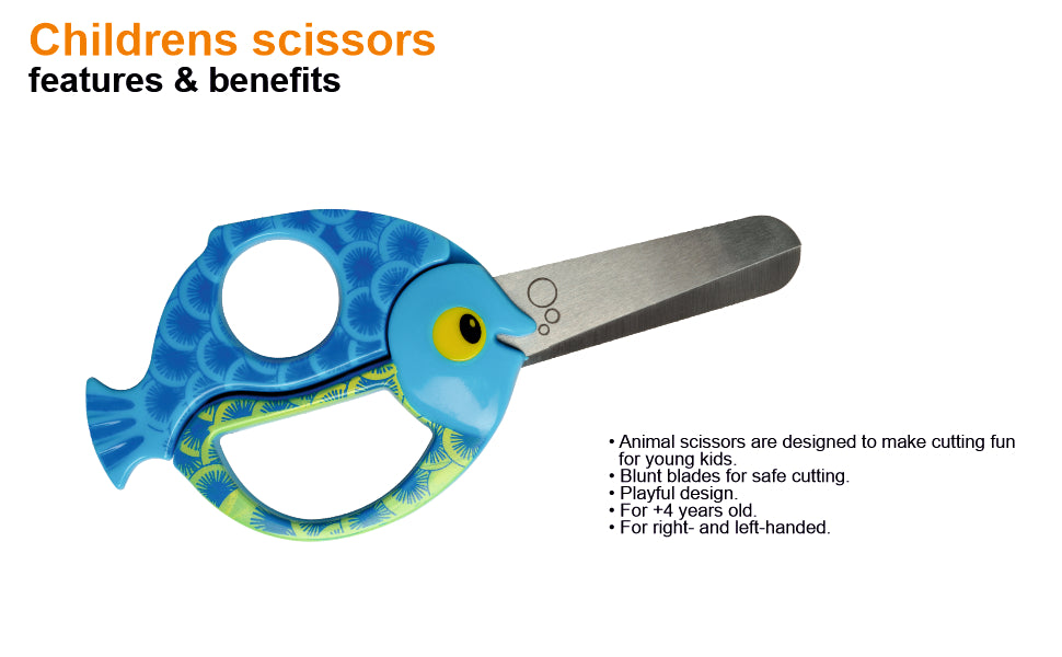 FISKARS Kids Scissors, Stainless Steel, Multicoloured Animal Scissors, Bee, 13cm