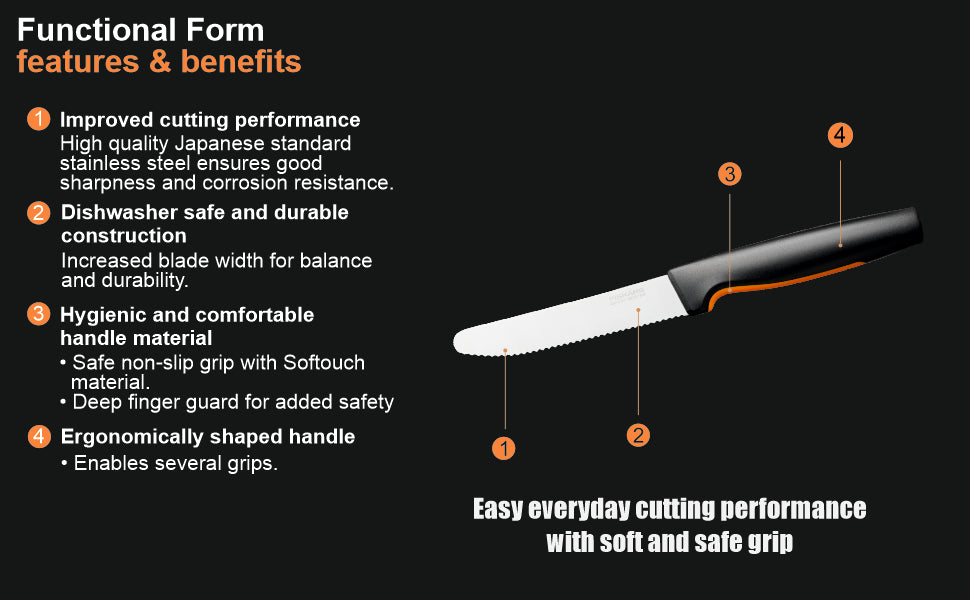 Fiskars Handle: Plastic with Softgrip; Blade: Japanese Stainless Steel Ff Tomato Knife | 1057543