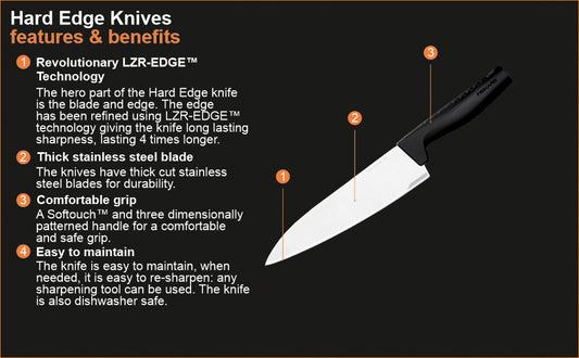 Fiskars Handle: Plastic with Softgrip ; Blade: Japanese Stainless Steel Hard Edge Large Cooks Knife | 1051747