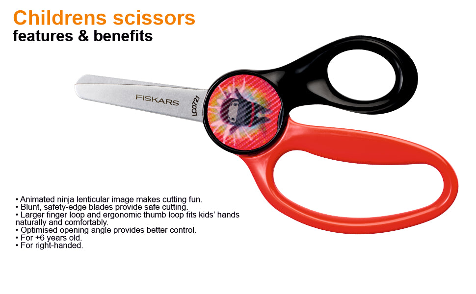 FISKARS Kids Scissors, Stainless steel, Morph kids scissors, Ninja, 13cm