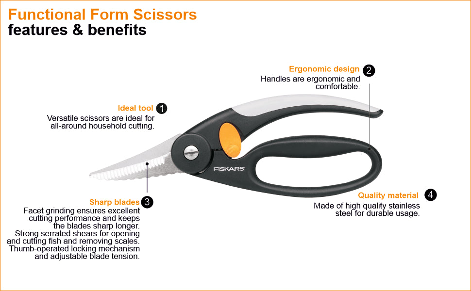 FISKARS Handle: Plastic With Softgrip; Blade: Japanese Stainless Steel Ff Fish Shear 22Cm | 1003032