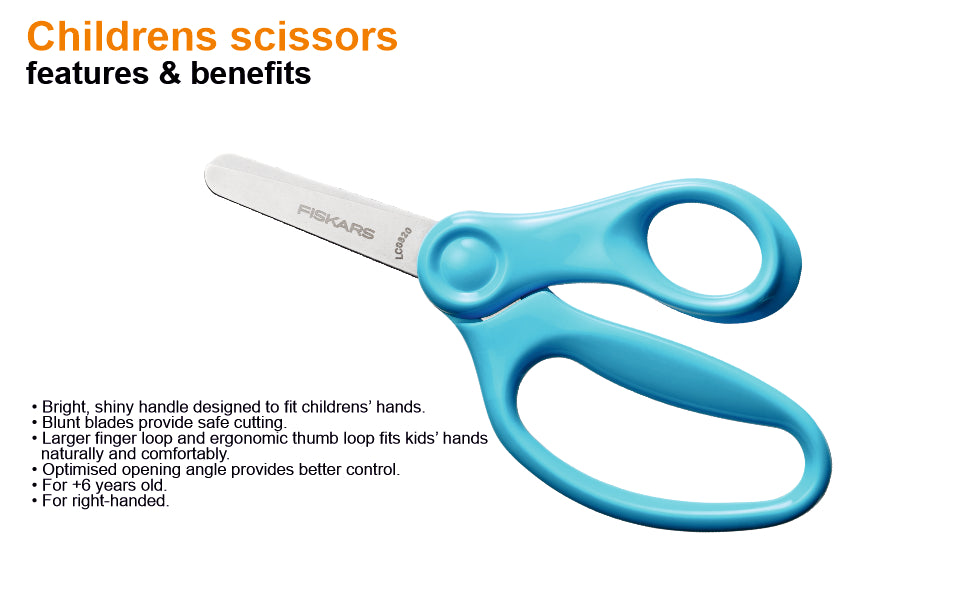 FISKARS Kids Scissors, Stainless steel, Turquoise, 13cm