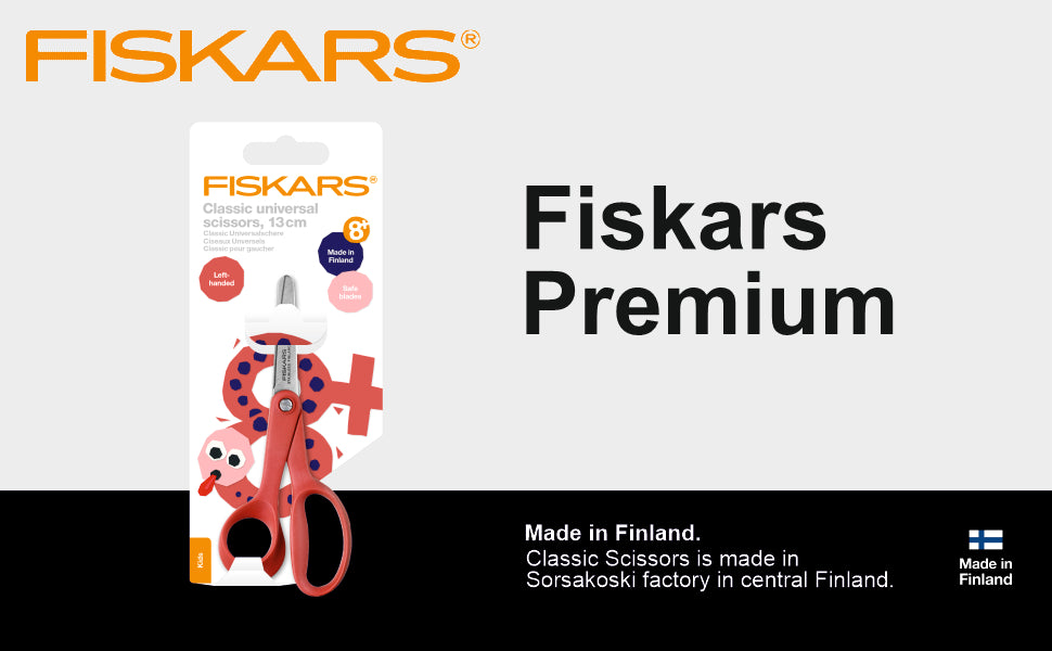 FISKARS Kids Scissors, Swedish sandvik steel, Classic scissors, Red, 13cm