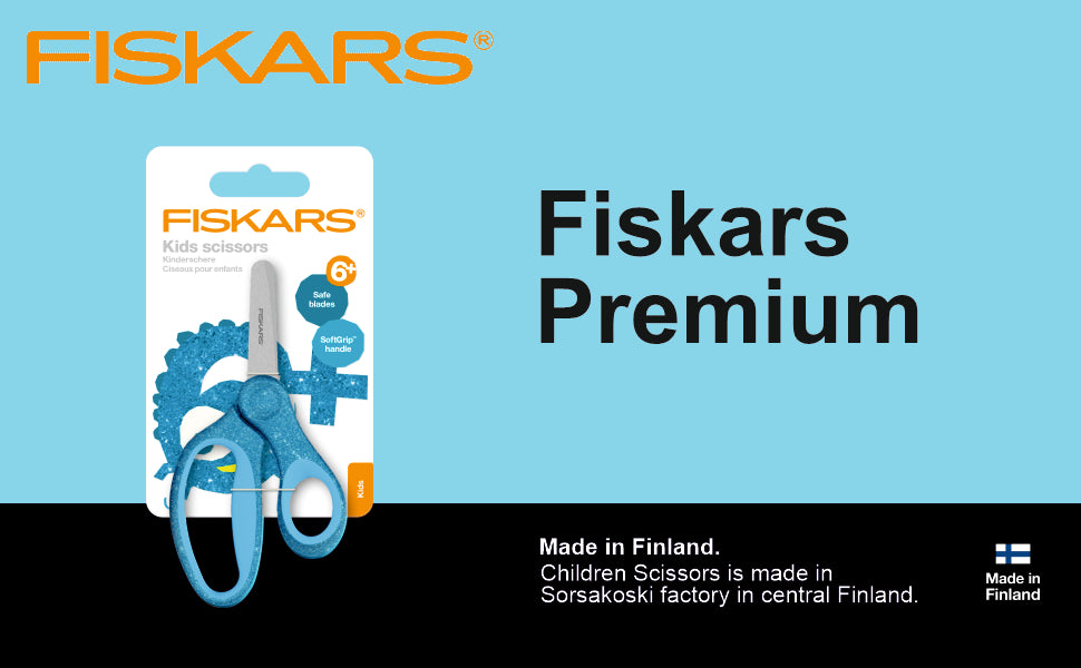 FISKARS Kids Scissors, Stainless steel, Glitter scissors, Blue, 13cm
