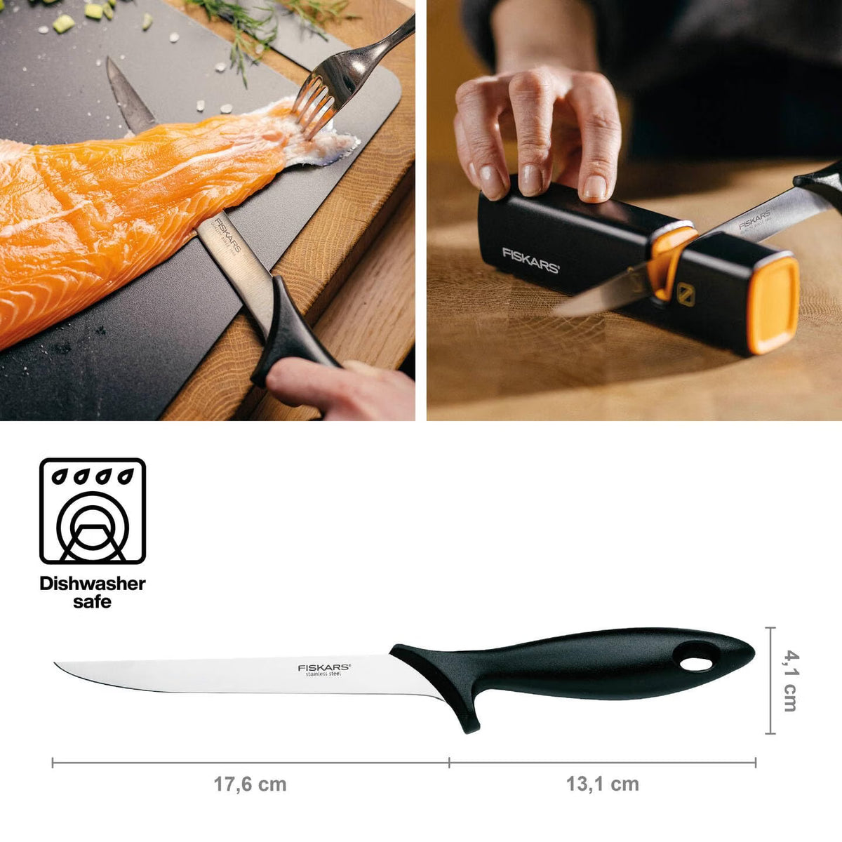 Fiskars Essential Kitchen Knife, Filleting Knife, Stainless Steel, 18cm