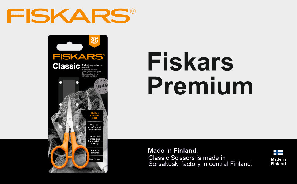 FISKARS Swedish Sandvik Steel Classic Embroidery Curved 10Cm | 1005144