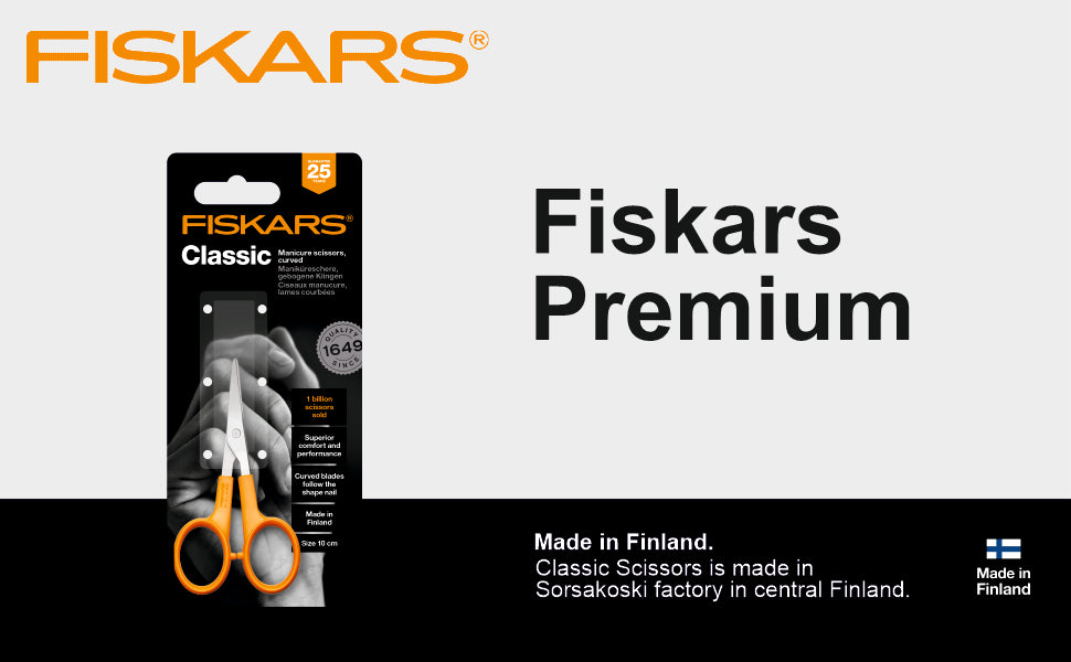 FISKARS Classic scissors, Classic Curve Manicure scissors, Swedish sandvik steel, 10cm