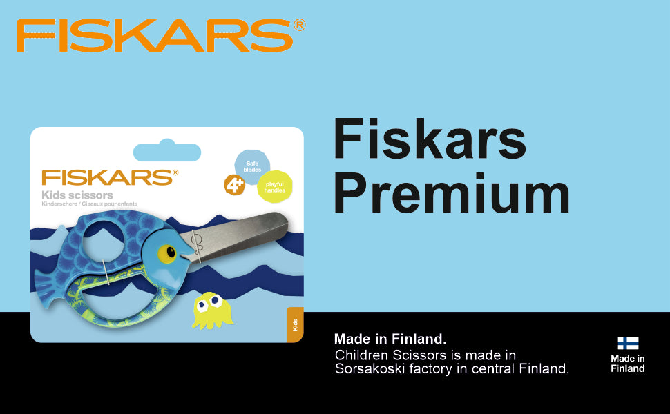FISKARS Kids Scissors, Stainless Steel, Multicoloured Animal Scissors, Bee, 13cm