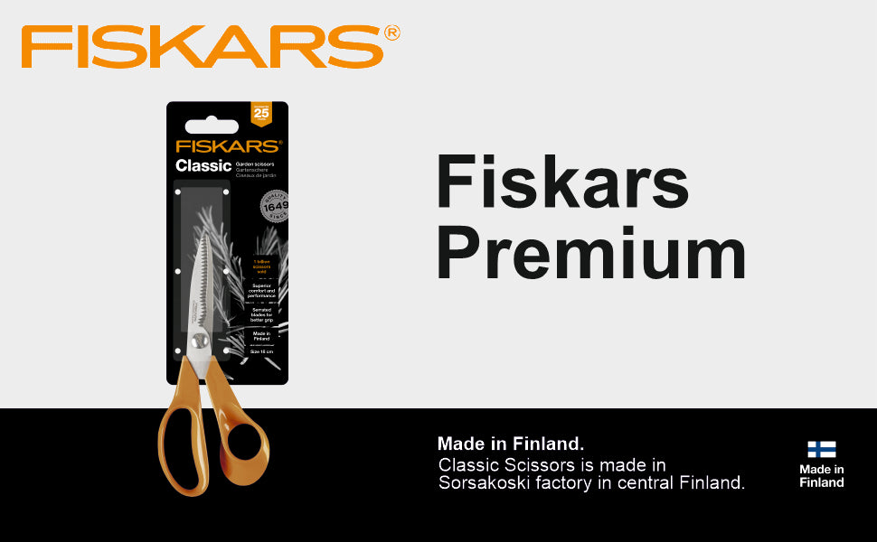 FISKARS Classic scissors, Classic Garden Scissors, Swedish Sandvik Steel, 18cm