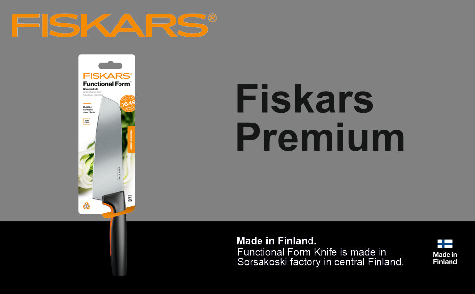 Fiskars FF Knife, FF Santoku Knife, Japenese Stainless Steel, Made with Plastic Softgrip Handle, 16cm