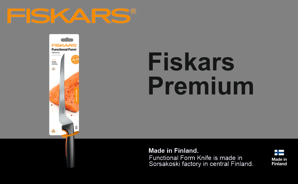 Fiskars FF Knife, FF Filleting Knife, Japenese Stainless Steel, Made with Plastic Softgrip Handle, 22cm