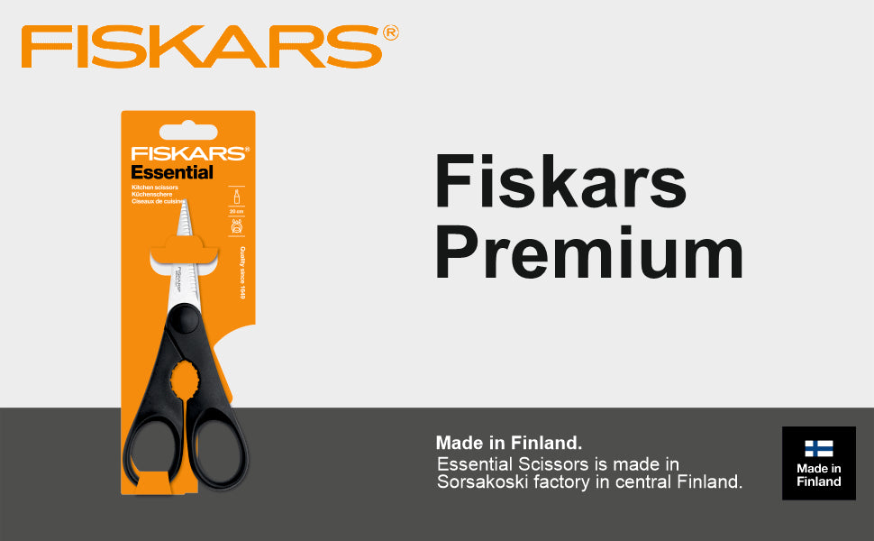 FISKARS Scissors, Essential Scissors, Essential kitchen scissors with opener, Stainless steel.