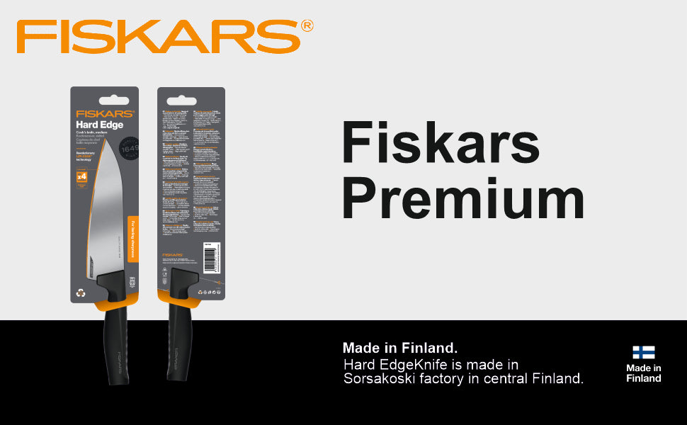Fiskars Handle: Plastic with Softgrip ; Blade: Japanese Stainless Steel Hard Edge Medium Cooks Knife | 1051748