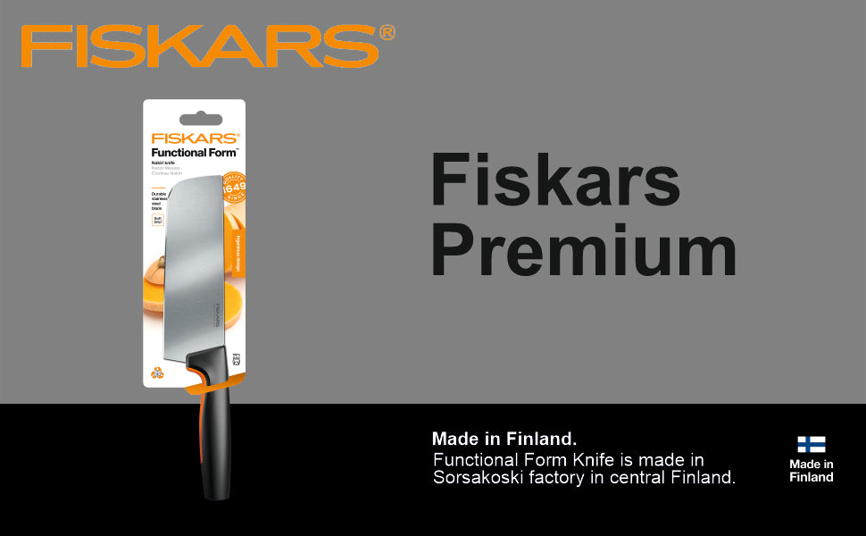 Fiskars FF Knife, FF Nakiri Knife, Japenese Stainless Steel, Made with Plastic Softgrip Handle, 16cm