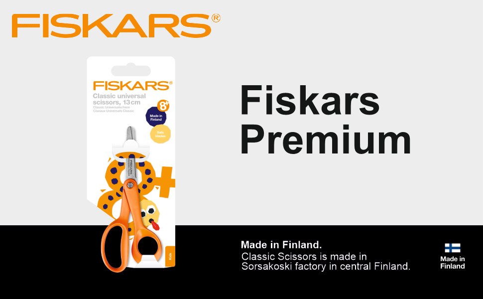 FISKARS Kids Scissors, Swedish sandvik steel, Classic scissors, Orange, 13cm
