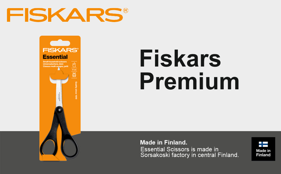 FISKARS Scissors, Essential Scissors, Essential paper scissors, Stainless steel, 18cm