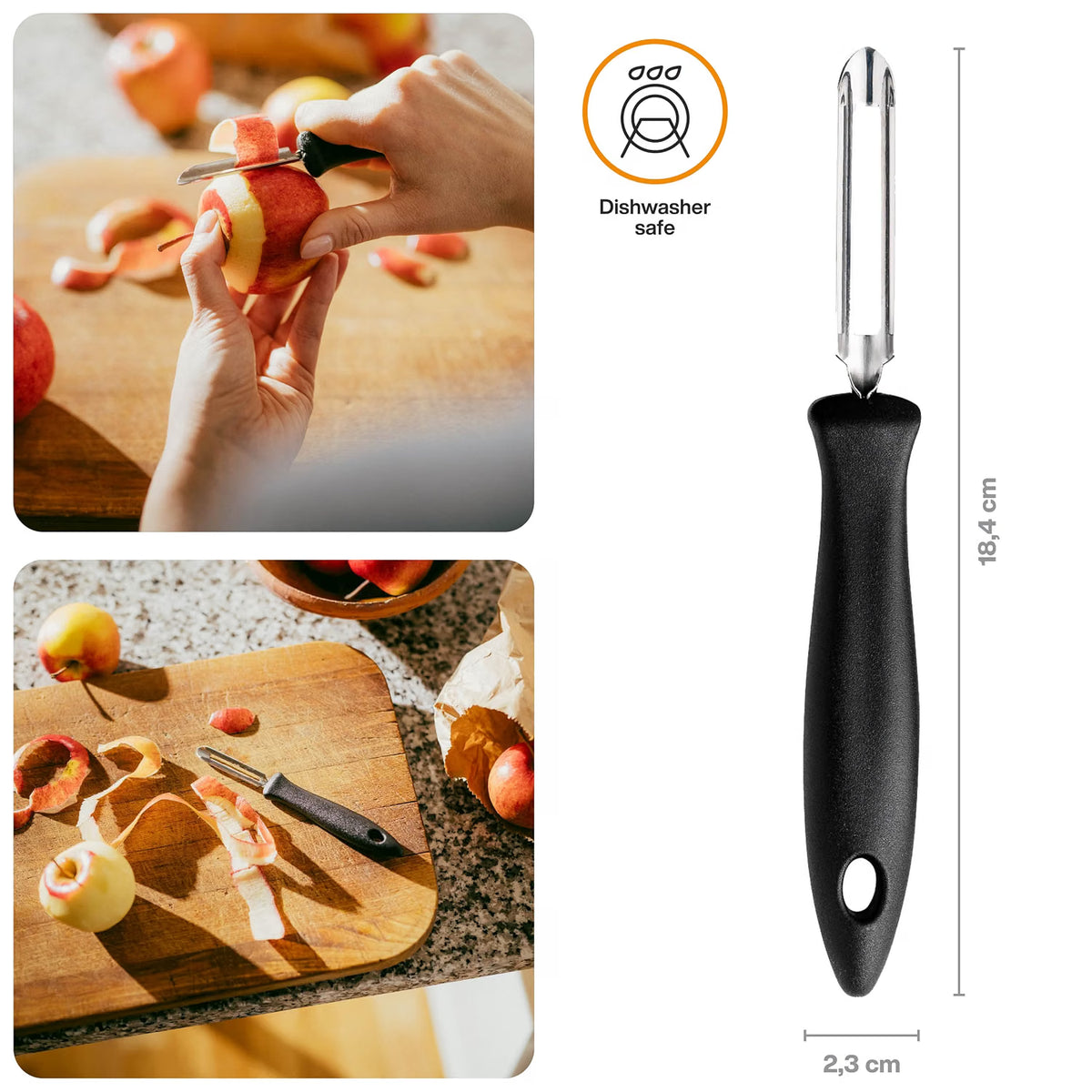 Fiskars 1065586 Movable Peeler Total Length 18 cm Essential Stainless Steel/PP Plastic Black