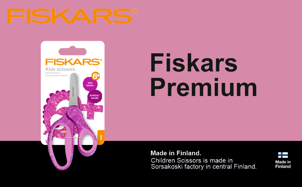 FISKARS Kids Scissors, Stainless steel, Glitter scissors, Pink, 13cm