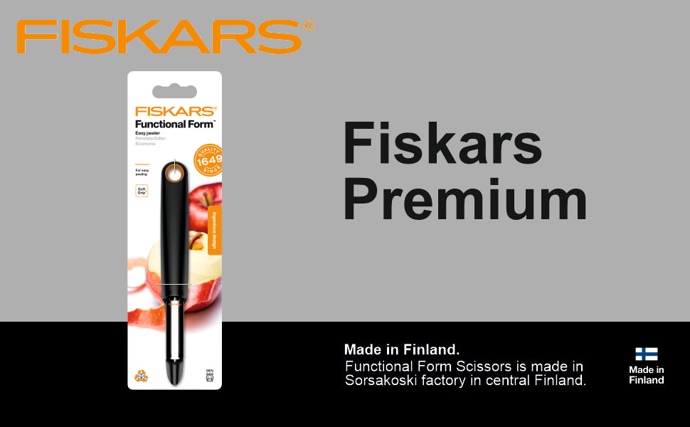 FISKARS Essential FF Swivel Bade Peeler, Japenese Stainless Steel, Made with SoftGrip Handle.