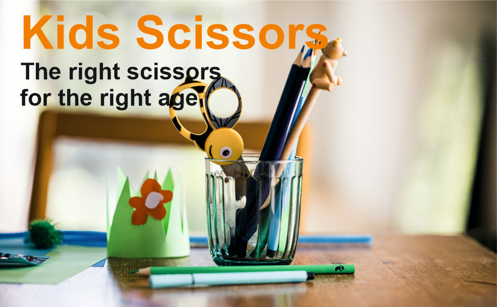 FISKARS Kids Scissors, Stainless Steel, Multicoloured Animal Scissors, Bee, 13cm