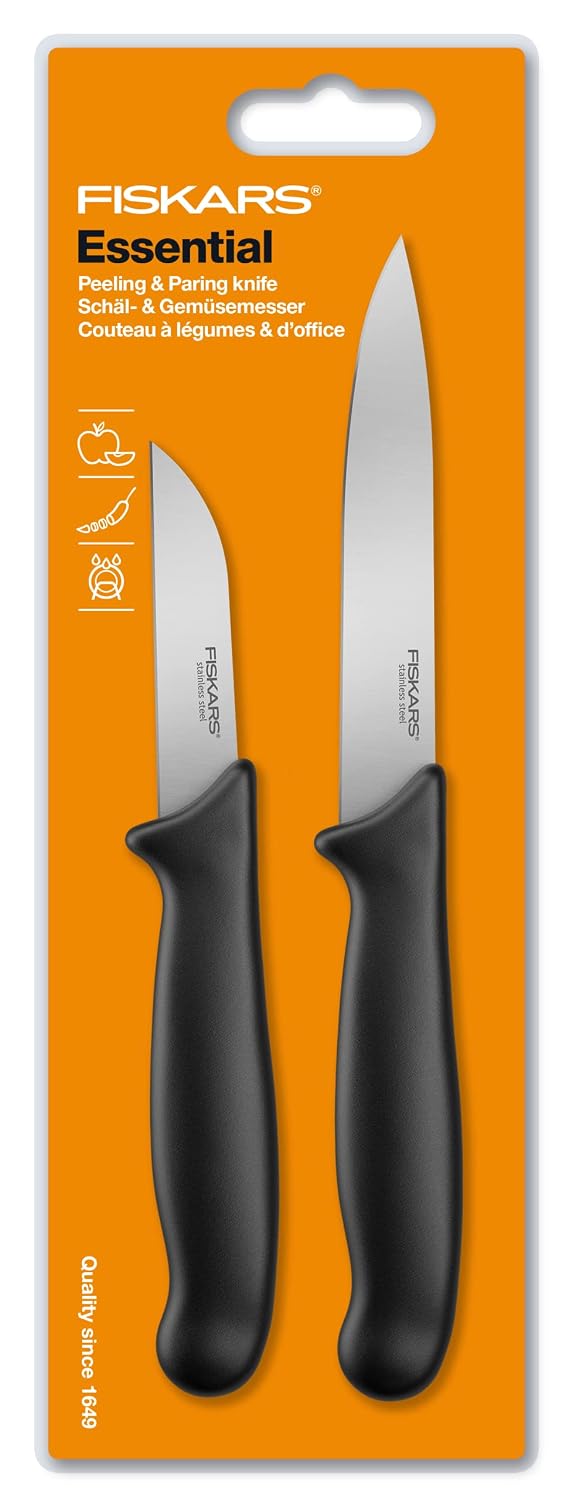 Fiskars Essential Kitchen Knives Set of 2 | Japanese Steel | Designed in Finland