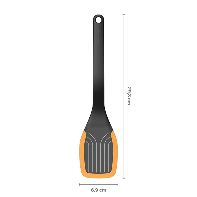 Fiskars Spatula with Silicone, Length: 29 cm, Plastic/Silicone, Functional Form, Black/Orange, 1027300