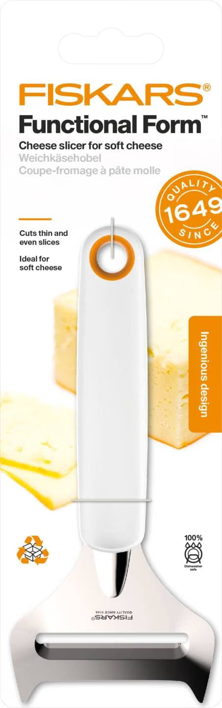 Fiskars Cheese Slicer for Soft Cheese, Stainless Steel/Synthetic Material, Cutting Width: 6 cm, Functional Form, White, 1016128