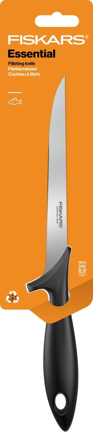 Fiskars Essential Kitchen Knife, Filleting Knife, Stainless Steel, 18cm