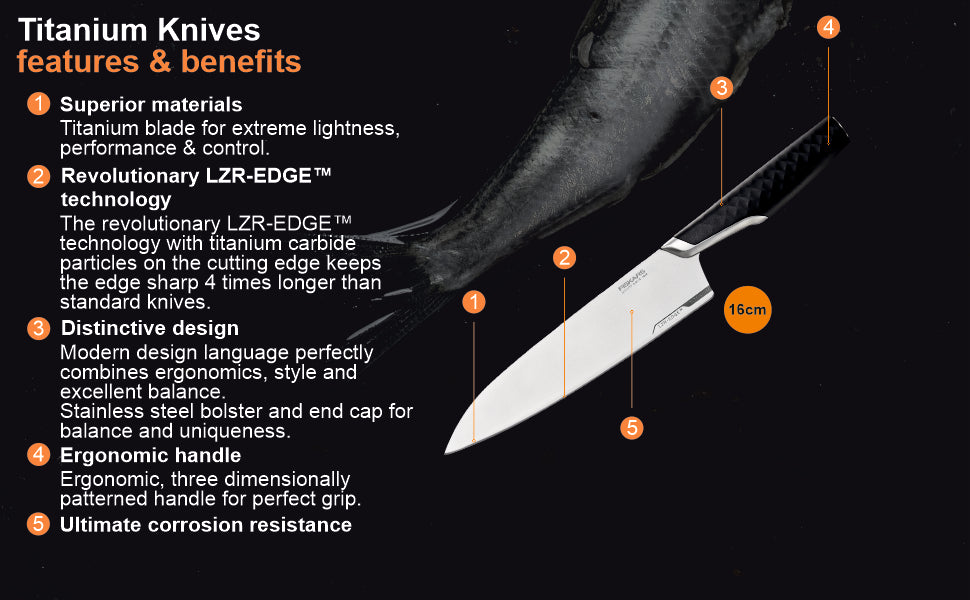 Fiskars Handle: Plastic; Blade: Titanium Titanium Cooks Knife 16 Cm | 1027296