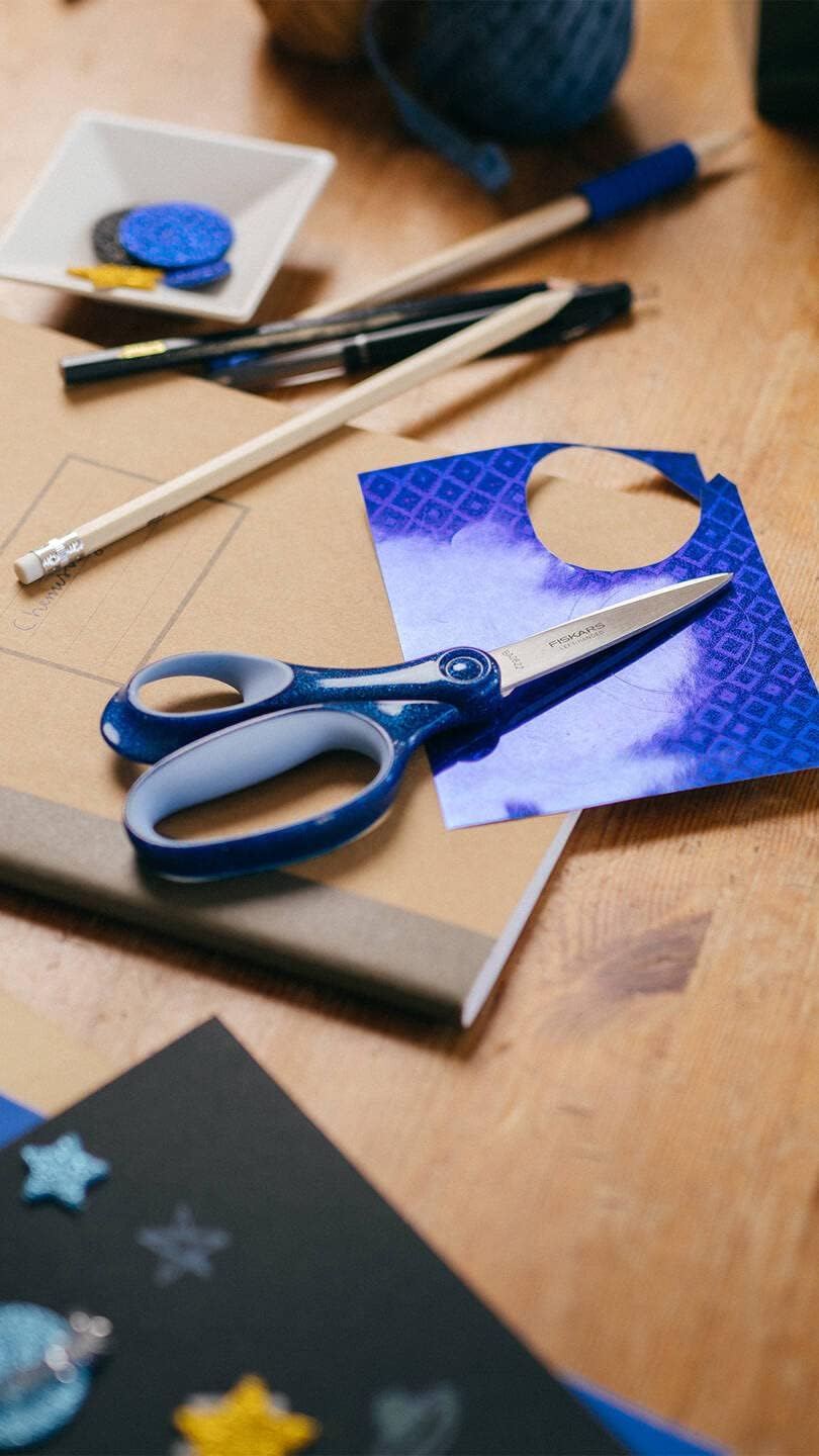 Fiskars School Scissors, Glitter Blue, Stainless Steel, 18 cm
