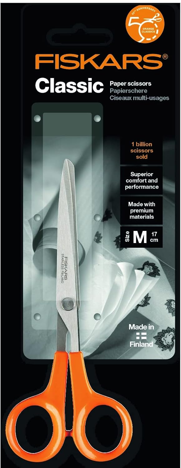 Fiskars Classic Paper Scissors 17 cm | Sandvik Steel | Ambidextrous | Made in Finland