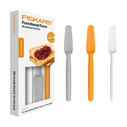 Fiskars Functional Form Breakfast Knives Set of 3 | White/Orange/Grey | 1016121