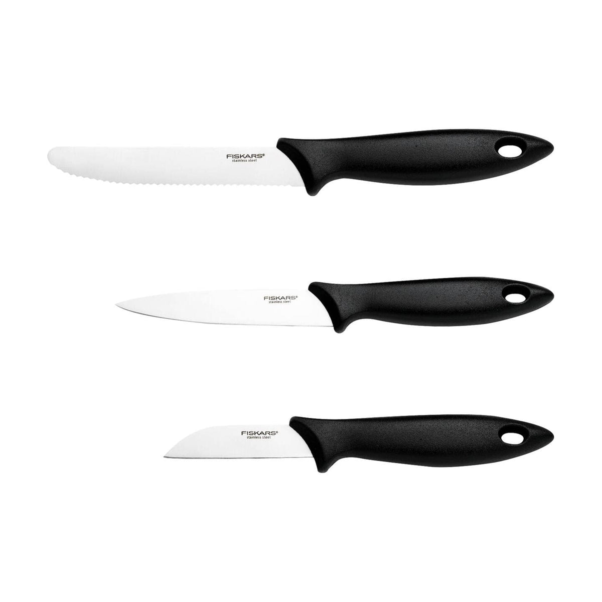Fiskars Essential Paring Knife Set of 3 | Paring, Vegetable & Tomato Knife | Stainless Steel
