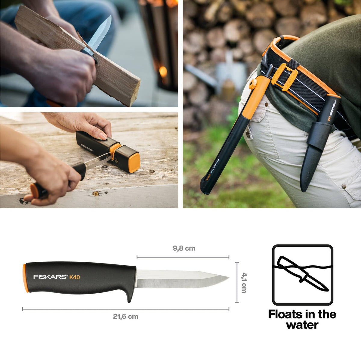 FISKARS K40 Utility Knife, Lightweight Plastic Design, Stainless Steel Blade, 9.8 cm