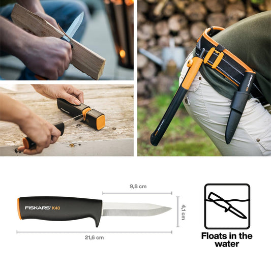 FISKARS K40 Utility Knife, Lightweight Plastic Design, Stainless Steel Blade, 9.8 cm